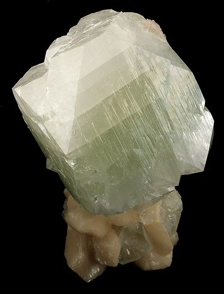 Large Green Apophyllite on Stilbite