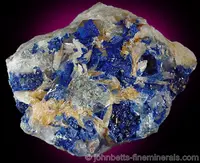 Linarite on Barite, Fluorite