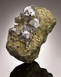 Several Sperrylite Crystals on Chalcopyrite