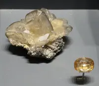 Light Colored Wulfenite and Cut Gemstone
